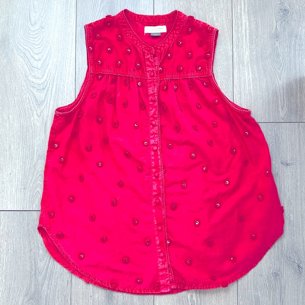 Anthropologie Pilcro Magenta Pink Embroidered Sequin Sleeveless Top M - Picture 6 of 11